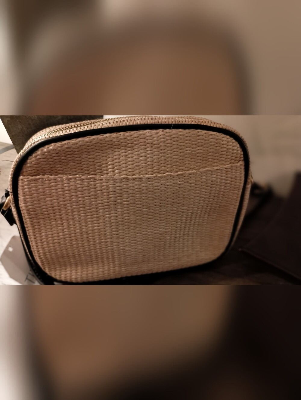 Time and Tru Beige Woven Crossbody with Black Trim and Gold Accent - Picture 3 of 10